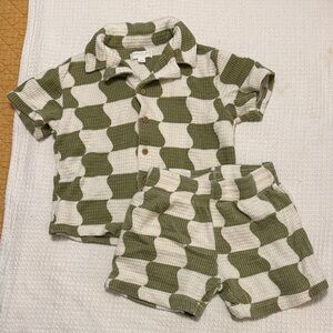 Grayson Mini Green and White Checkered Kids' Outfit